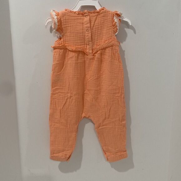 Cat & Jack Peach Baby Romper with White Embroidery Size 12M - Picture 2 of 4